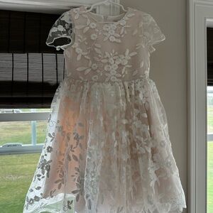 Anthropologie Floral Lace Kids Dress in Pink and White